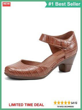 Faux Leather Block Heel Pump with Arch Support & Hook and Loop Closure